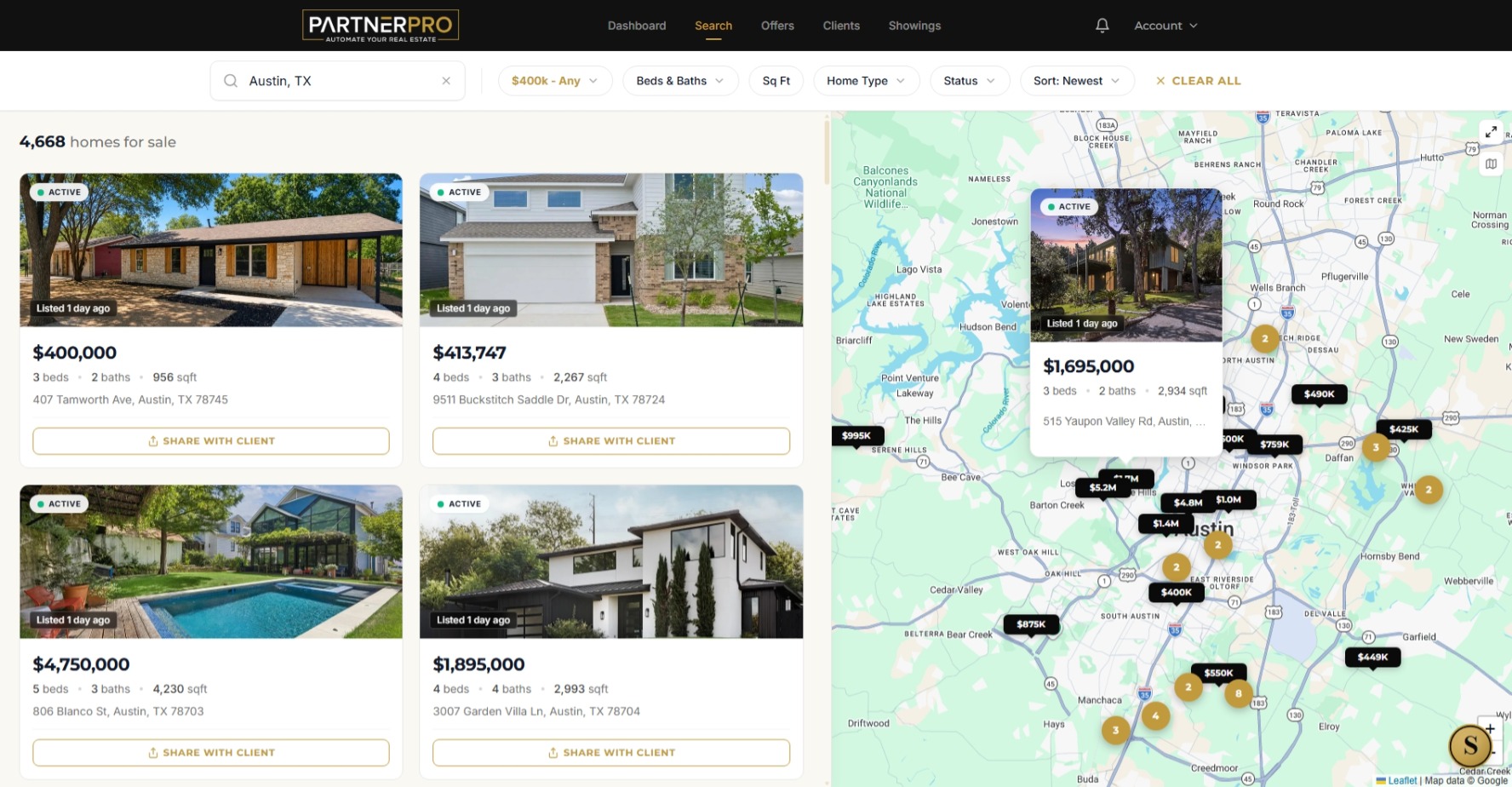 Property Search screen